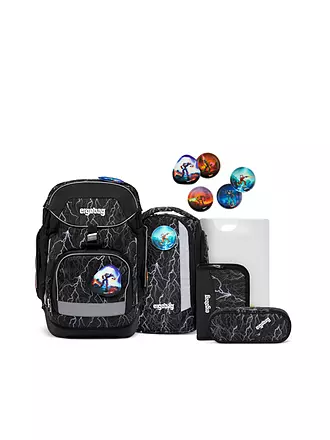 ERGOBAG | Set de mochila escolar de 6 piezas PACK Reflex Glow - PhantBärsi | schwarz